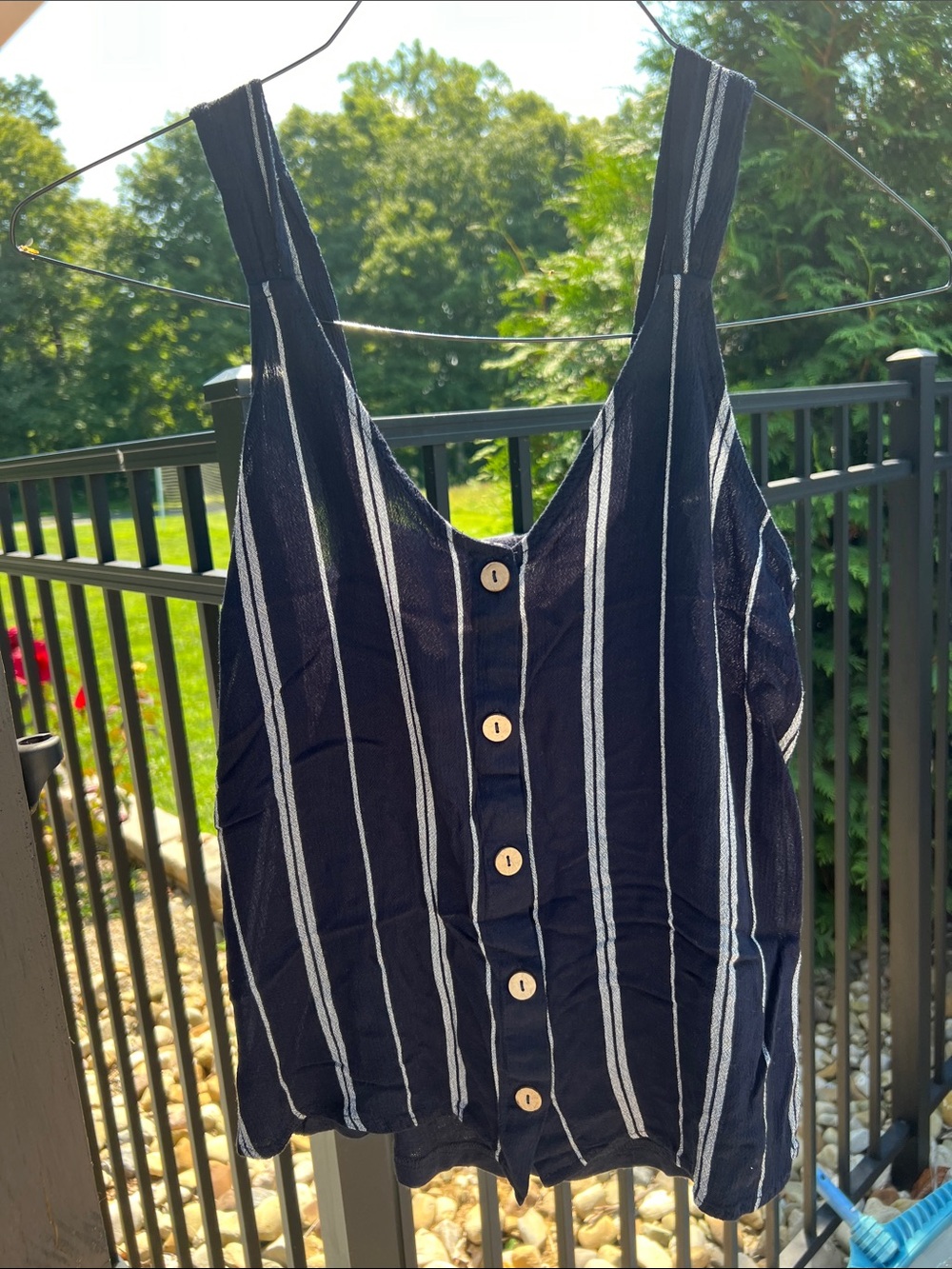 Maurices Navy Blue Striped Button-Front Tank Top